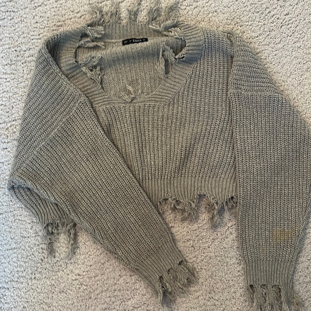 crop ripped grey sweater